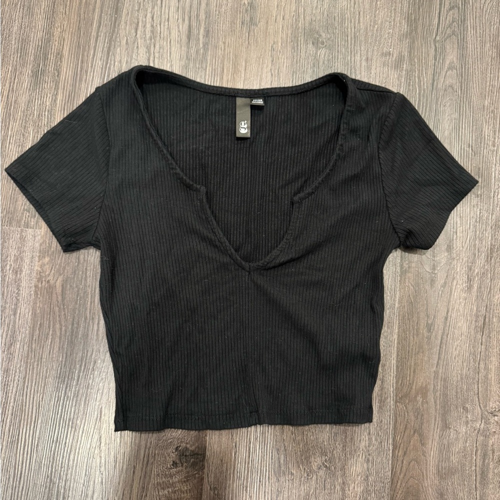 Garage Black Ribbed Crop Top